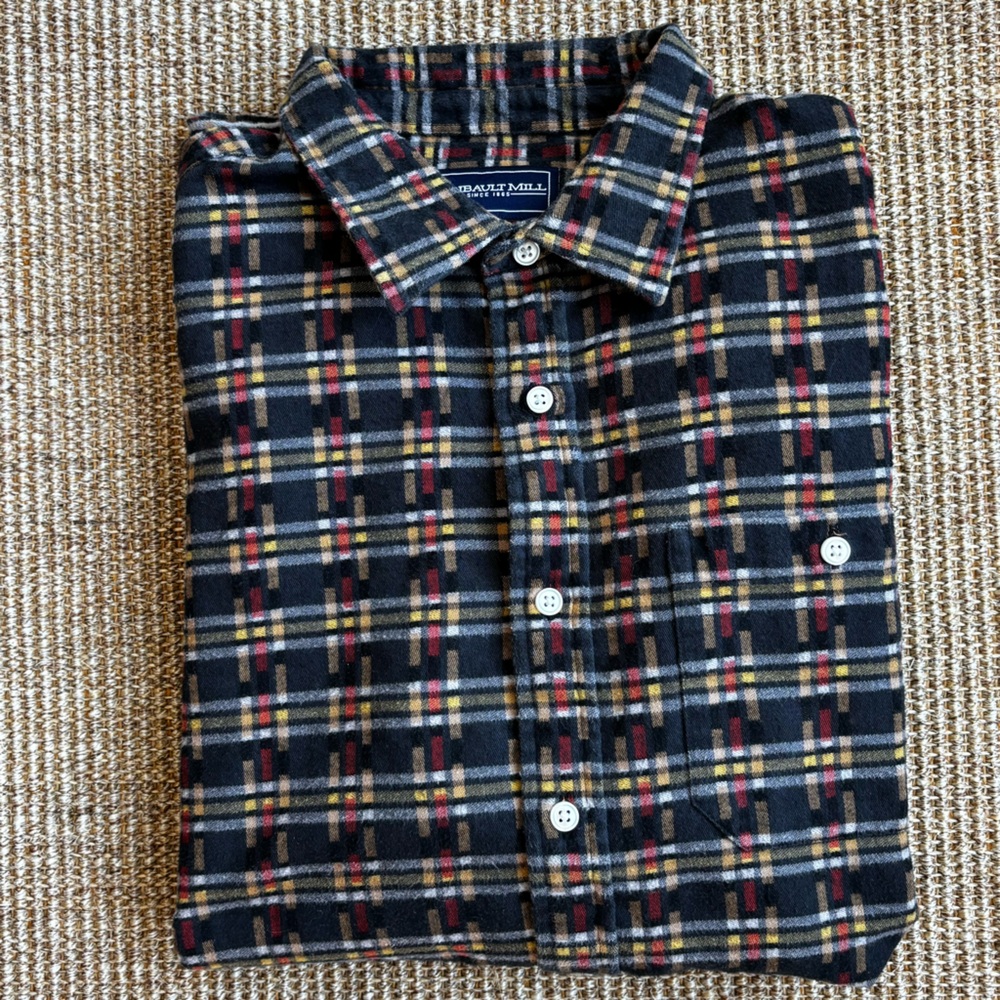 Men's Faribault Woolen Mill Flannel Plaid Button Down Shirt Size L Made in USA